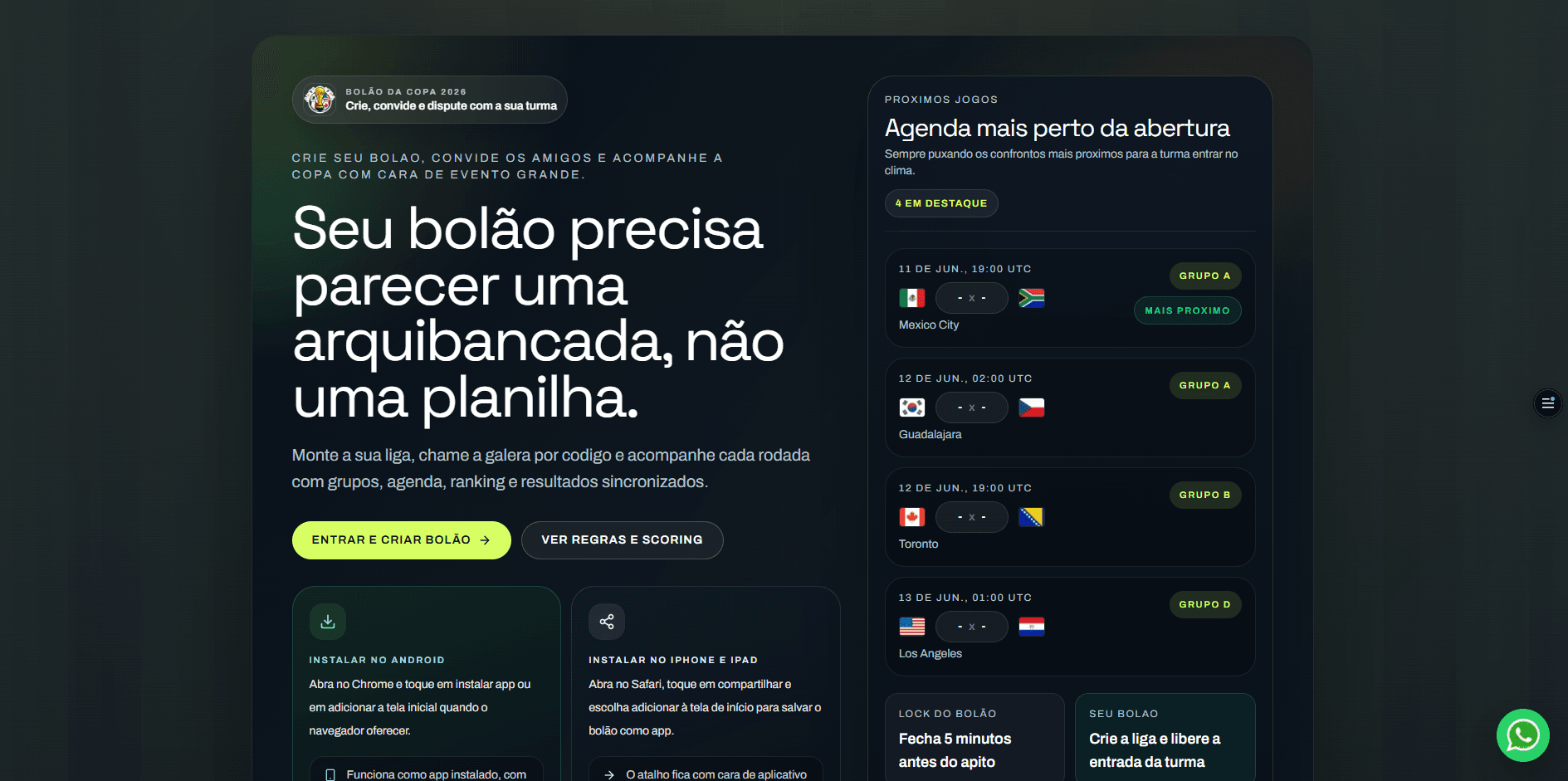 Prévia do projeto Bolão Webfael